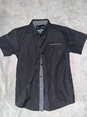 Bold blue Black Short-Sleeve Button-Up Shirt boy size 7